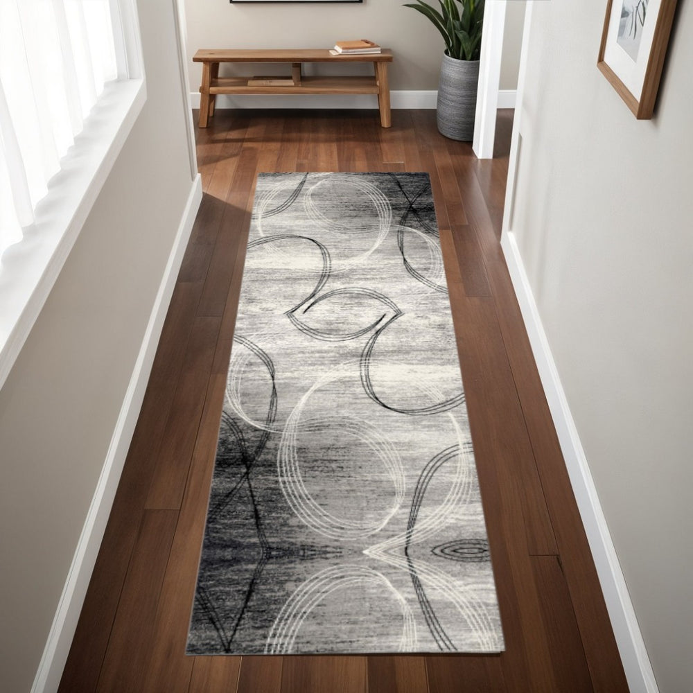 HomeRoots 10' Gray and Ivory Abstract Shag Rug - Soft, Stylish, and Stain-Resistant for Modern Spaces 8' Runner 487646