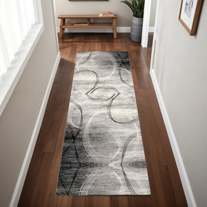 HomeRoots 10' Gray and Ivory Abstract Shag Rug - Soft, Stylish, and Stain-Resistant for Modern Spaces 8' Runner 487646