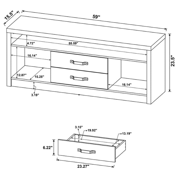 English Elm Conifer Three Piece Media Center with Driftwood Laminate Finish for Modern Living Rooms B062S01436