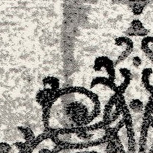 Homeroots 20' Gray And Ivory Distressed Damask Runner Rug  Olefin 487651