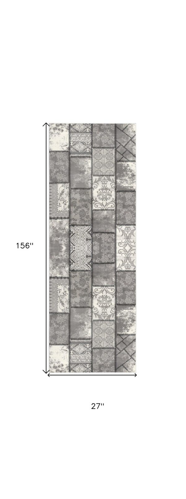 Homeroots 13' Gray And Ivory Geometric Washable Non Skid Runner Rug  Olefin 487653