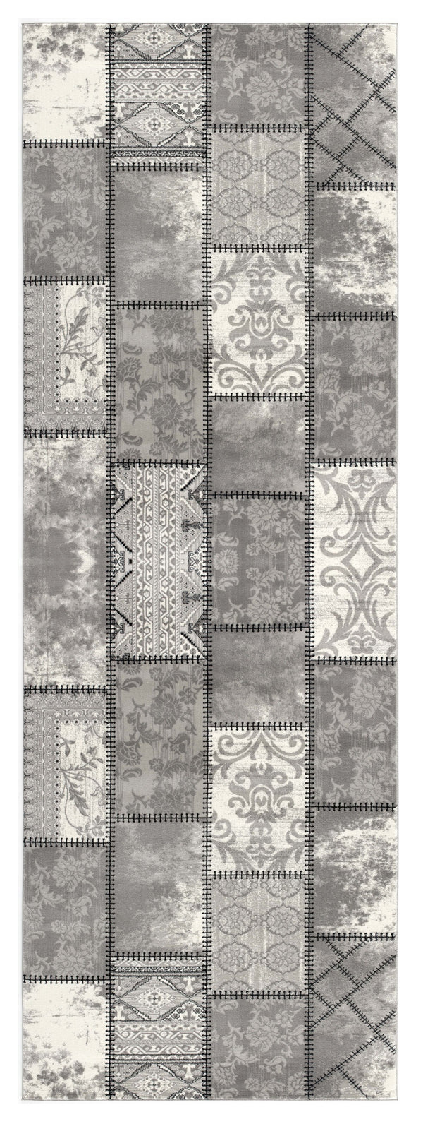 Homeroots 13' Gray And Ivory Geometric Washable Non Skid Runner Rug  Olefin 487653