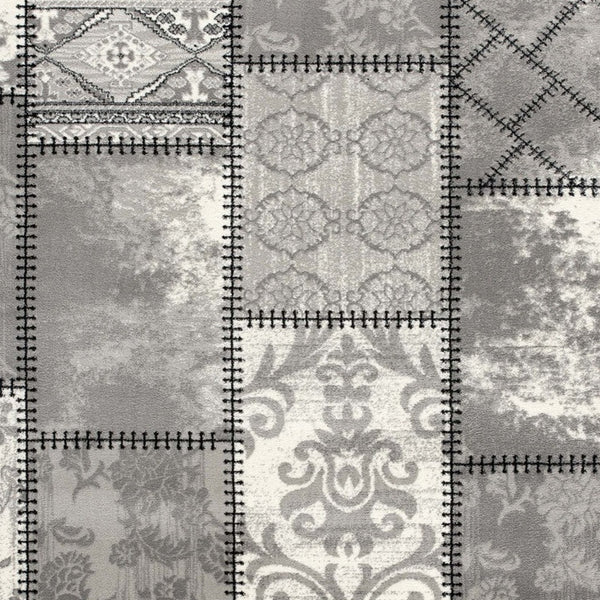 Homeroots 15' Gray And Ivory Geometric Washable Non Skid Runner Rug  Olefin 487654