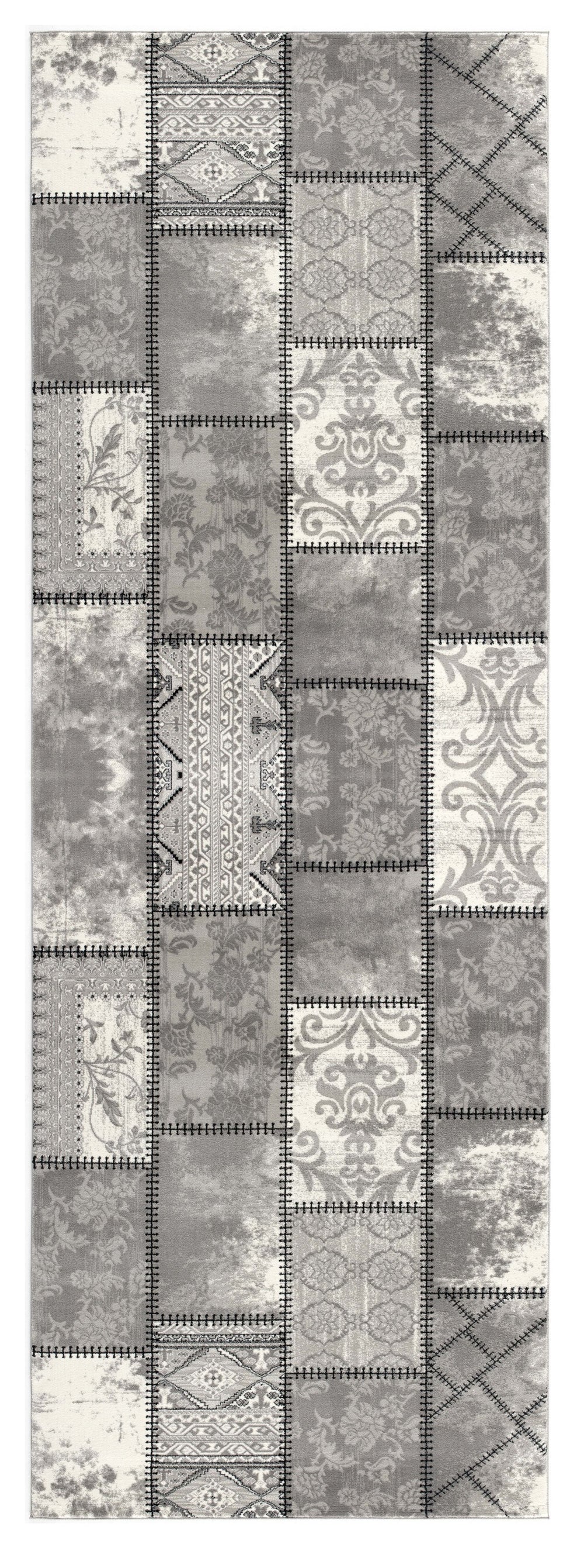 Homeroots 15' Gray And Ivory Geometric Washable Non Skid Runner Rug  Olefin 487654