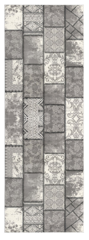 Homeroots 15' Gray And Ivory Geometric Washable Non Skid Runner Rug  Olefin 487654