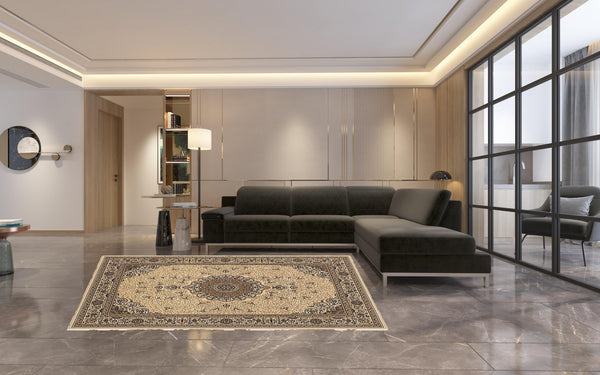 Homeroots 7' X 10' Beige And Black Oriental Power Loom Area Rug  Olefin 487658