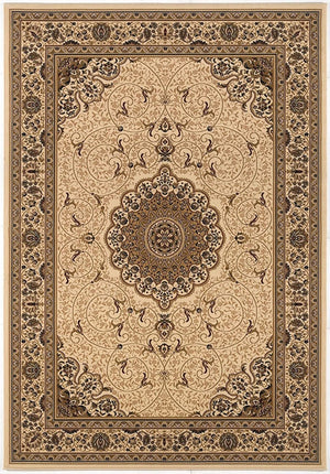 HomeRoots 7' Elegant Beige and Black Oriental Power Loom Area Rug - Durable, Stain-Resistant, Timeless Style 487658