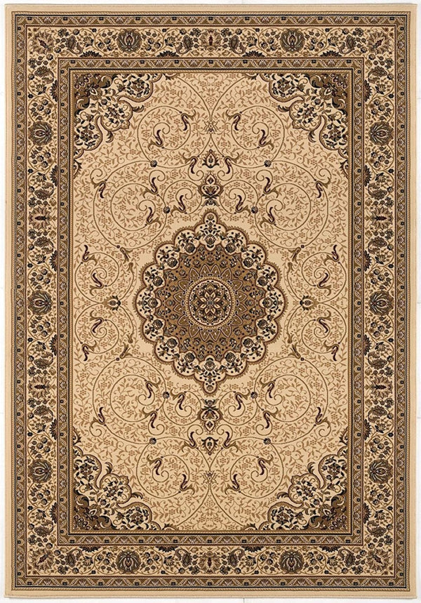 HomeRoots 7' Elegant Beige and Black Oriental Power Loom Area Rug - Durable, Stain-Resistant, Timeless Style 487658
