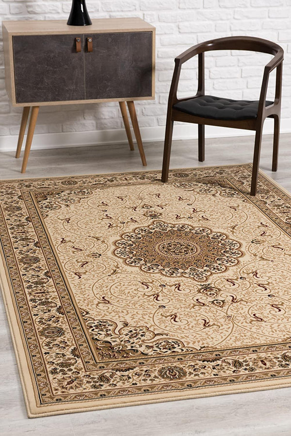 Homeroots 7' X 10' Beige And Black Oriental Power Loom Area Rug  Olefin 487658