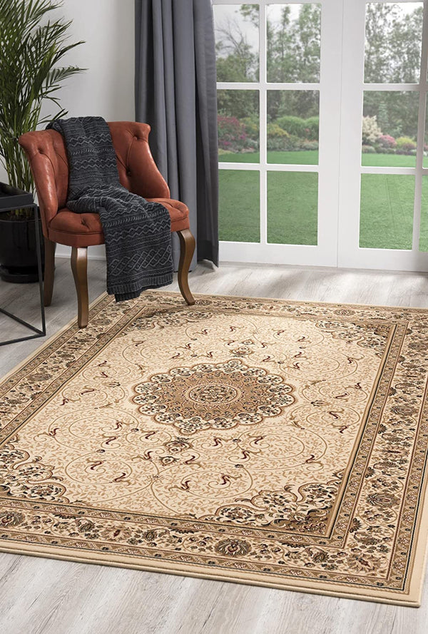 Homeroots 7' X 10' Beige And Black Oriental Power Loom Area Rug  Olefin 487658