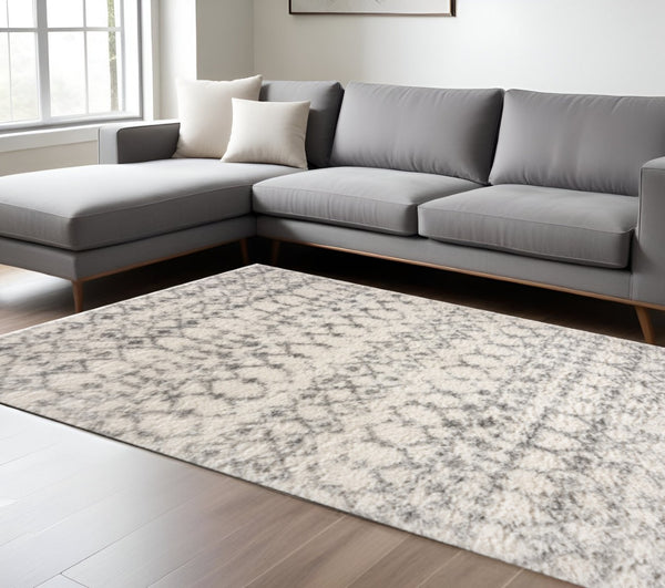 HomeRoots 5' Plush Gray and Ivory Southwestern Shag Area Rug – Cozy, Durable Design for Any Room Decor 7' X 9' 487659