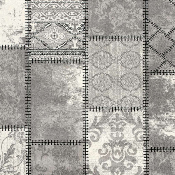 HomeRoots 4' Gray and Ivory Damask Area Rug - Timeless Elegance, Machine Washable, Durable for High-Traffic Areas 7' X 9' 487661