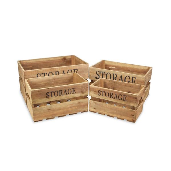 HomeRoots Set of Four Rustic Solid Wood Crates for Stylish Organization in Any Room—Durable & Versatile Storage 487673