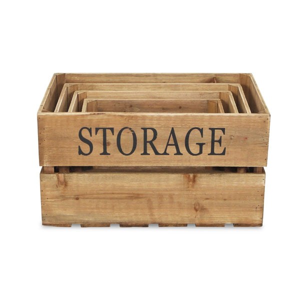 HomeRoots Set of Four Rustic Solid Wood Crates for Stylish Organization in Any Room—Durable & Versatile Storage 487673