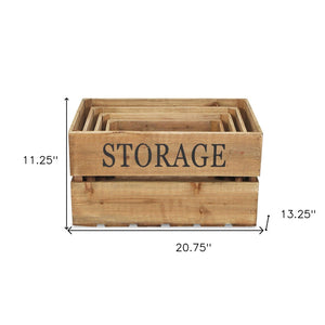 HomeRoots Set of Four Rustic Solid Wood Crates for Stylish Organization in Any Room—Durable & Versatile Storage 487673