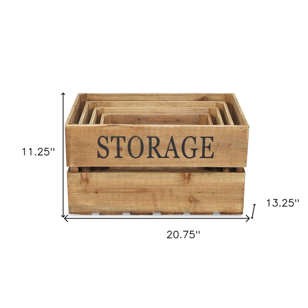 HomeRoots Set of Four Rustic Solid Wood Crates for Stylish Organization in Any Room—Durable & Versatile Storage 487673