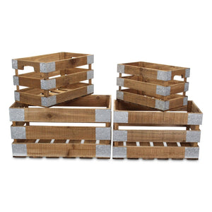 HomeRoots Set of Four Rustic Solid Wood and Metal Crates - Stylish Storage for Home Organization & Decor 487684