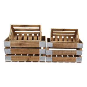 HomeRoots Set of Four Rustic Solid Wood and Metal Crates - Stylish Storage for Home Organization & Decor 487684