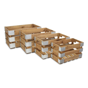 HomeRoots Set of Four Rustic Solid Wood and Metal Crates - Stylish Storage for Home Organization & Decor 487684