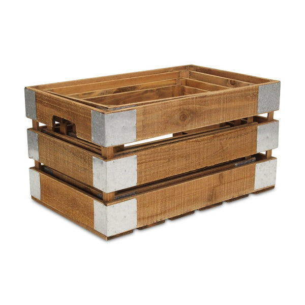 HomeRoots Set of Four Rustic Solid Wood and Metal Crates - Stylish Storage for Home Organization & Decor 487684