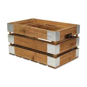 HomeRoots Set of Four Rustic Solid Wood and Metal Crates - Stylish Storage for Home Organization & Decor 487684