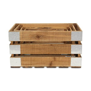 HomeRoots Set of Four Rustic Solid Wood and Metal Crates - Stylish Storage for Home Organization & Decor 487684