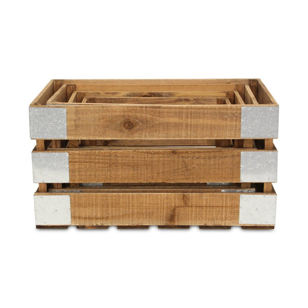 HomeRoots Set of Four Rustic Solid Wood and Metal Crates - Stylish Storage for Home Organization & Decor 487684