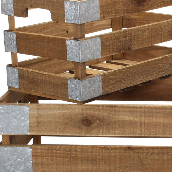 HomeRoots Set of Four Rustic Solid Wood and Metal Crates - Stylish Storage for Home Organization & Decor 487684
