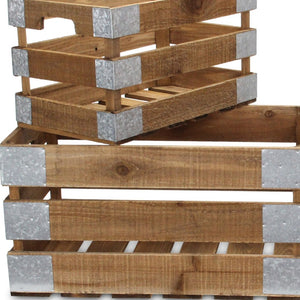 HomeRoots Set of Four Rustic Solid Wood and Metal Crates - Stylish Storage for Home Organization & Decor 487684