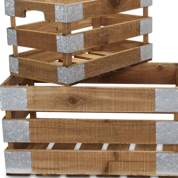 HomeRoots Set of Four Rustic Solid Wood and Metal Crates - Stylish Storage for Home Organization & Decor 487684