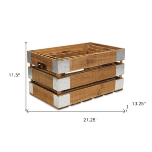 HomeRoots Set of Four Rustic Solid Wood and Metal Crates - Stylish Storage for Home Organization & Decor 487684