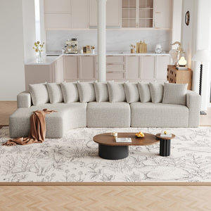English Elm 131.1-inch Chenille Cloud Curved Sectional with Chaise and Ten Plush Pillows W3505S00010