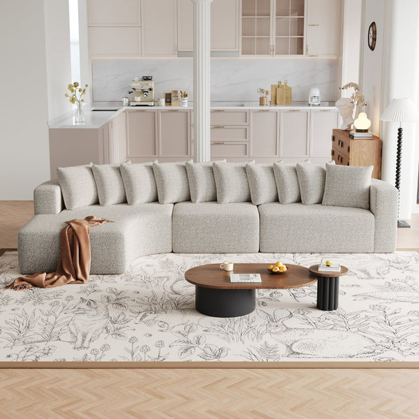 English Elm 131.1-inch Chenille Cloud Curved Sectional with Chaise and Ten Plush Pillows W3505S00010