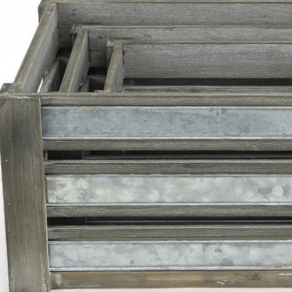 HomeRoots Set of Three Gray Solid Wood and Metal Crates for Stylish Organization in Any Room or Space 487690