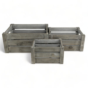 HomeRoots Set of Three Gray Solid Wood and Metal Crates for Stylish Organization in Any Room or Space 487690