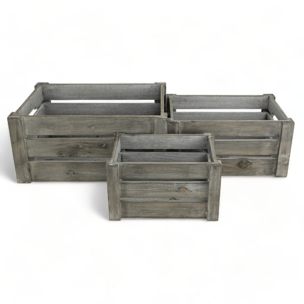 HomeRoots Set of Three Gray Solid Wood and Metal Crates for Stylish Organization in Any Room or Space 487690