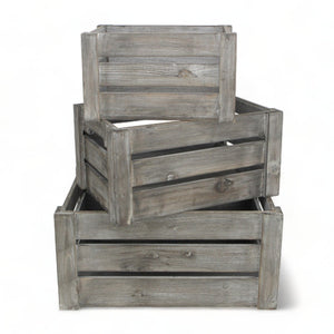 HomeRoots Set of Three Gray Solid Wood and Metal Crates for Stylish Organization in Any Room or Space 487690