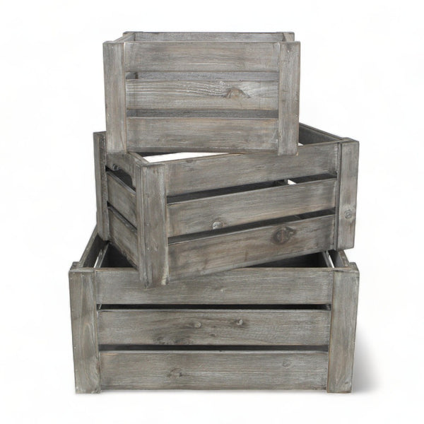 HomeRoots Set of Three Gray Solid Wood and Metal Crates for Stylish Organization in Any Room or Space 487690