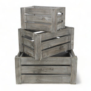 HomeRoots Set of Three Gray Solid Wood and Metal Crates for Stylish Organization in Any Room or Space 487690