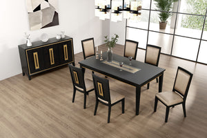 English Elm Espresso Contemporary Farmhouse Server 60"W with Wood Handles, Felt-Lined Dovetail Drawers, Gold Trim B2741P311026