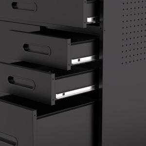 English Elm 34.3" Rolling Steel Tool Cabinet with 3 Drawers Lockable Doors and Pegboard Side Panels T2398P442674