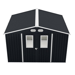 English Elm Outdoor Steel Storage Shed 8x10 Iron Frame Four Windows Lockable Doors Weather Resistant W1598P382331