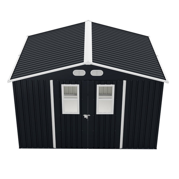 English Elm Outdoor Steel Storage Shed 8x10 Iron Frame Four Windows Lockable Doors Weather Resistant W1598P382331