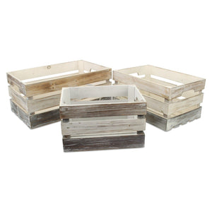 HomeRoots Set of Three Stylish Solid Wood Crates in Black, Off-White & Walnut for Versatile Home Storage 487706