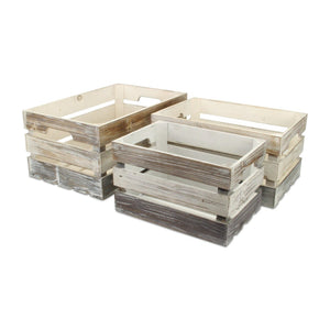 HomeRoots Set of Three Stylish Solid Wood Crates in Black, Off-White & Walnut for Versatile Home Storage 487706