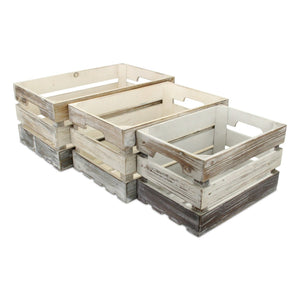 HomeRoots Set of Three Stylish Solid Wood Crates in Black, Off-White & Walnut for Versatile Home Storage 487706