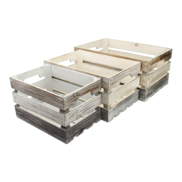 HomeRoots Set of Three Stylish Solid Wood Crates in Black, Off-White & Walnut for Versatile Home Storage 487706
