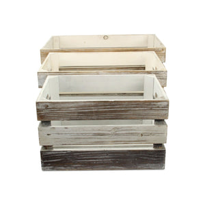 HomeRoots Set of Three Stylish Solid Wood Crates in Black, Off-White & Walnut for Versatile Home Storage 487706
