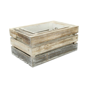 HomeRoots Set of Three Stylish Solid Wood Crates in Black, Off-White & Walnut for Versatile Home Storage 487706