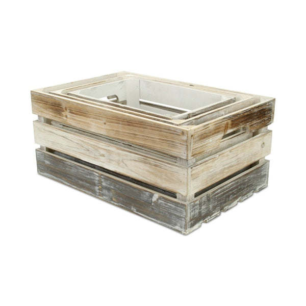 HomeRoots Set of Three Stylish Solid Wood Crates in Black, Off-White & Walnut for Versatile Home Storage 487706